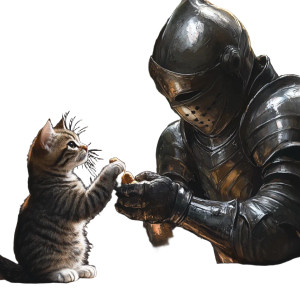 Knight Feeds Kitty Vinyl Car Decal Sticker – Waterproof & UV-Resistant 8"