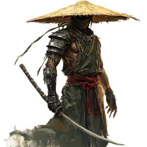 Samurai With Straw Hat V2 Vinyl Car Decal Sticker – Waterproof & UV-Resistant 8"