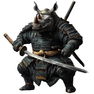 Rhino Samurai Warrior Vinyl Car Decal Sticker – Waterproof & UV-Resistant 8"