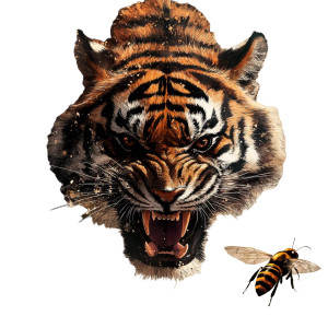 Tiger Vs Bee Vinyl Car Decal Sticker – Waterproof & UV-Resistant 8"