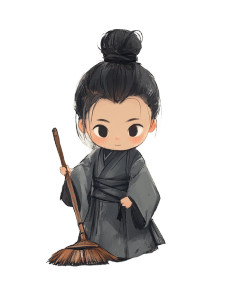 Chibi Taoist Sweeping Vinyl Car Decal Sticker – Waterproof & UV-Resistant 8"