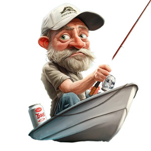 Fisherman Caricature Vinyl Car Decal Sticker – Waterproof & UV-Resistant 8"