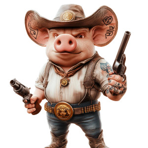 Pig Cowboy Animation Vinyl Car Decal Sticker – Waterproof & UV-Resistant 8"