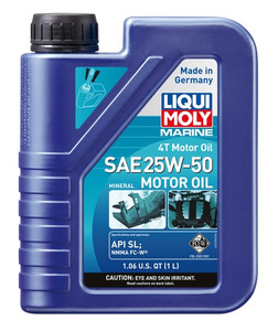 Liqui Moly Oil 22508 Marine 4T; SAE 25W-50; 1 Liter Bottle; Single Liqui Moly Oil 22508 Marine 4T; SAE 25W-50; 1 Liter Bottle; Single