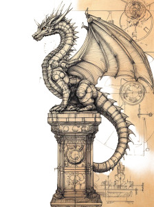 Steampunk Dragon Sketch Vinyl Car Decal Sticker – Waterproof & UV-Resistant 8"