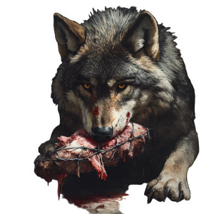 Wolf Eating Meat Vinyl Car Decal Sticker – Waterproof & UV-Resistant 8"