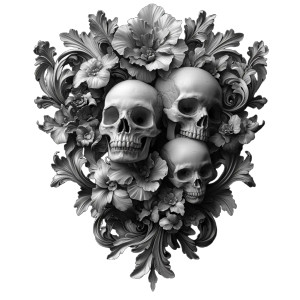 Filigree Skull T-Shirt Vinyl Car Decal Sticker – Waterproof & UV-Resistant 8"