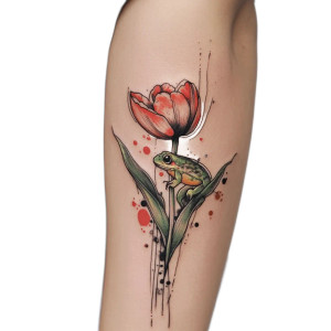 Frog And Tulip Tattoo Vinyl Car Decal Sticker – Waterproof & UV-Resistant 8"