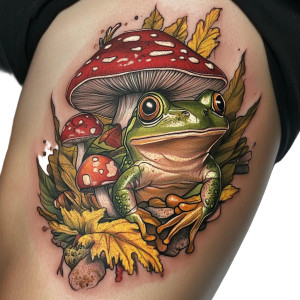 Frog Mushroom Tattoo Vinyl Car Decal Sticker – Waterproof & UV-Resistant 8"