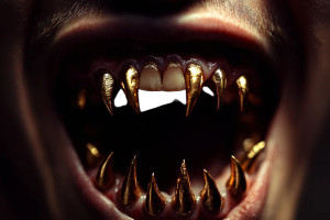 Menacing Gold Teeth Vinyl Car Decal Sticker – Waterproof & UV-Resistant 8"