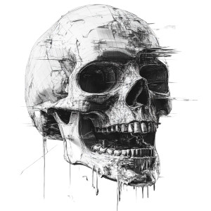 Glitchy Skull Sketch Vinyl Car Decal Sticker – Waterproof & UV-Resistant 8"