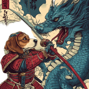 Beagle Samurai Vs Dragon Vinyl Car Decal Sticker – Waterproof & UV-Resistant 8"