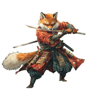 Fox Samurai Action Vinyl Car Decal Sticker – Waterproof & UV-Resistant 8"