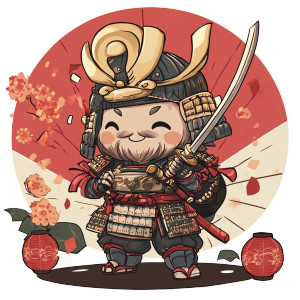 Chibi Samurai Celebration Vinyl Car Decal Sticker – Waterproof & UV-Resistant 8"