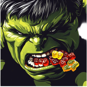 Hulk Eating Gummies Vinyl Car Decal Sticker – Waterproof & UV-Resistant 8"