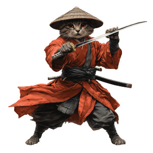 Samurai Cat Art V3 Vinyl Car Decal Sticker – Waterproof & UV-Resistant 8"