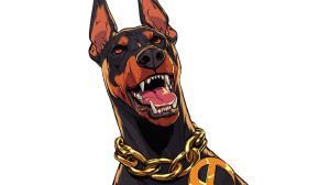 Doberman With Chain Vinyl Car Decal Sticker – Waterproof & UV-Resistant 8"