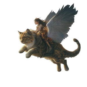 Winged Cat Rider Vinyl Car Decal Sticker – Waterproof & UV-Resistant 8"