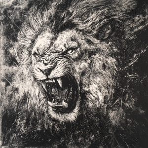 Angry Lion Monochrome Vinyl Car Decal Sticker – Waterproof & UV-Resistant 8"