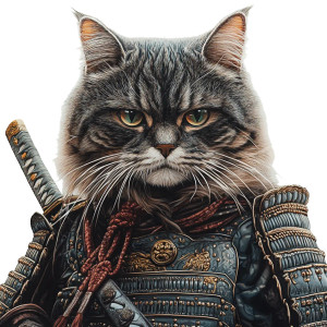 Samurai Cat Portrait Vinyl Car Decal Sticker – Waterproof & UV-Resistant 8"