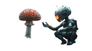 Robot And Mushroom Vinyl Car Decal Sticker – Waterproof & UV-Resistant 8"