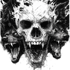 Skull With Wolves Vinyl Car Decal Sticker – Waterproof & UV-Resistant 8"