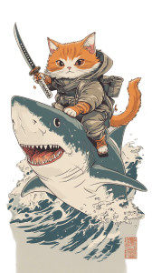 Shark Riding Cat V4 Vinyl Car Decal Sticker – Waterproof & UV-Resistant 8"