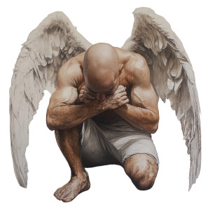 Bald Angel Kneeling Vinyl Car Decal Sticker – Waterproof & UV-Resistant 8"