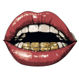 Gold Grill Lips Vinyl Car Decal Sticker – Waterproof & UV-Resistant 8"