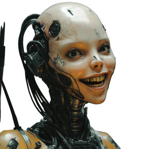 Creepy Robotic Female Vinyl Car Decal Sticker – Waterproof & UV-Resistant 8"