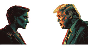 Political Debate Caricature Vinyl Car Decal Sticker – Waterproof & UV-Resistant 8"