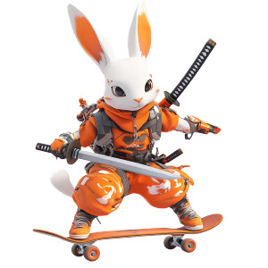 Samurai Rabbit Skateboarder Vinyl Car Decal Sticker – Waterproof & UV-Resistant 8"