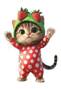 Strawberry Costume Cat Vinyl Car Decal Sticker – Waterproof & UV-Resistant 8"