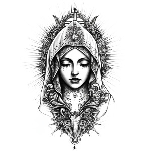 Holy Mary Tattoo Vinyl Car Decal Sticker – Waterproof & UV-Resistant 8"