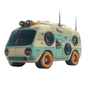 Retro-Futuristic Transit Vinyl Car Decal Sticker – Waterproof & UV-Resistant 8"