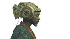 Afrofuturistic Samari Helmet Vinyl Car Decal Sticker – Waterproof & UV-Resistant 8"