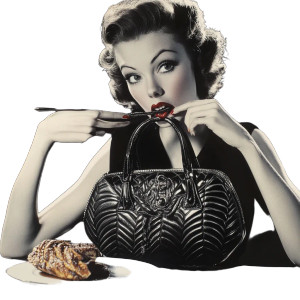 Woman Eating Handbag Vinyl Car Decal Sticker – Waterproof & UV-Resistant 8"