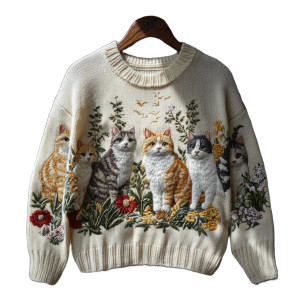 Cats Embroidery Sweater Vinyl Car Decal Sticker – Waterproof & UV-Resistant 8"