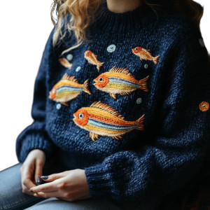 Embroidered Fish Sweater Vinyl Car Decal Sticker – Waterproof & UV-Resistant 8"