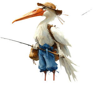 Cartoon Stork Fisherman Vinyl Car Decal Sticker – Waterproof & UV-Resistant 8"