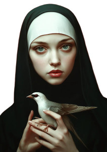 Young Nun With Sparrow Vinyl Car Decal Sticker – Waterproof & UV-Resistant 8"