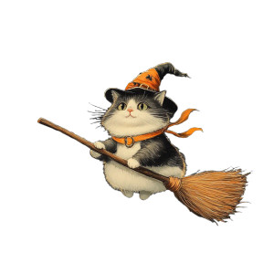 Fat Cat Witch Vinyl Car Decal Sticker – Waterproof & UV-Resistant 8"