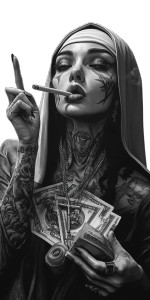 Tattooed Nun Poster V2 Vinyl Car Decal Sticker – Waterproof & UV-Resistant 8"