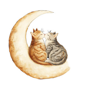 Cats Kissing Moon Vinyl Car Decal Sticker – Waterproof & UV-Resistant 8"