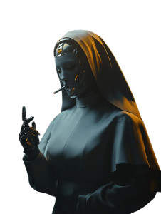 Robot Nun Smoking Vinyl Car Decal Sticker – Waterproof & UV-Resistant 8"