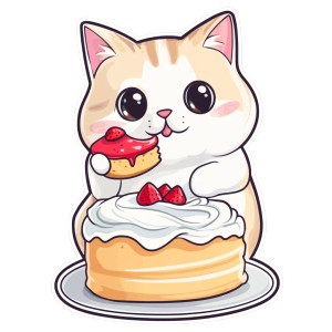 Happy Cake Cat Vinyl Car Decal Sticker – Waterproof & UV-Resistant 8"