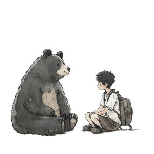 Ghibli Boy With Bear Vinyl Car Decal Sticker – Waterproof & UV-Resistant 8"