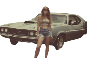 1970'S Woman With Car Vinyl Car Decal Sticker – Waterproof & UV-Resistant 8" 1970'S Woman With Car Vinyl Car Decal Sticker – Waterproof & UV-Resistant 8"