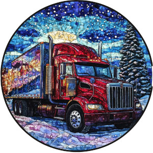 Christmas Truck Stained Glass Vinyl Car Decal Sticker – Waterproof & UV-Resistant 8"