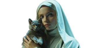 Nun With Cat Vinyl Car Decal Sticker – Waterproof & UV-Resistant 8"